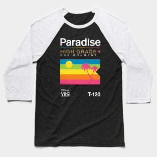 Retro VHS Paradise Pun Tropical Sunset Baseball T-Shirt